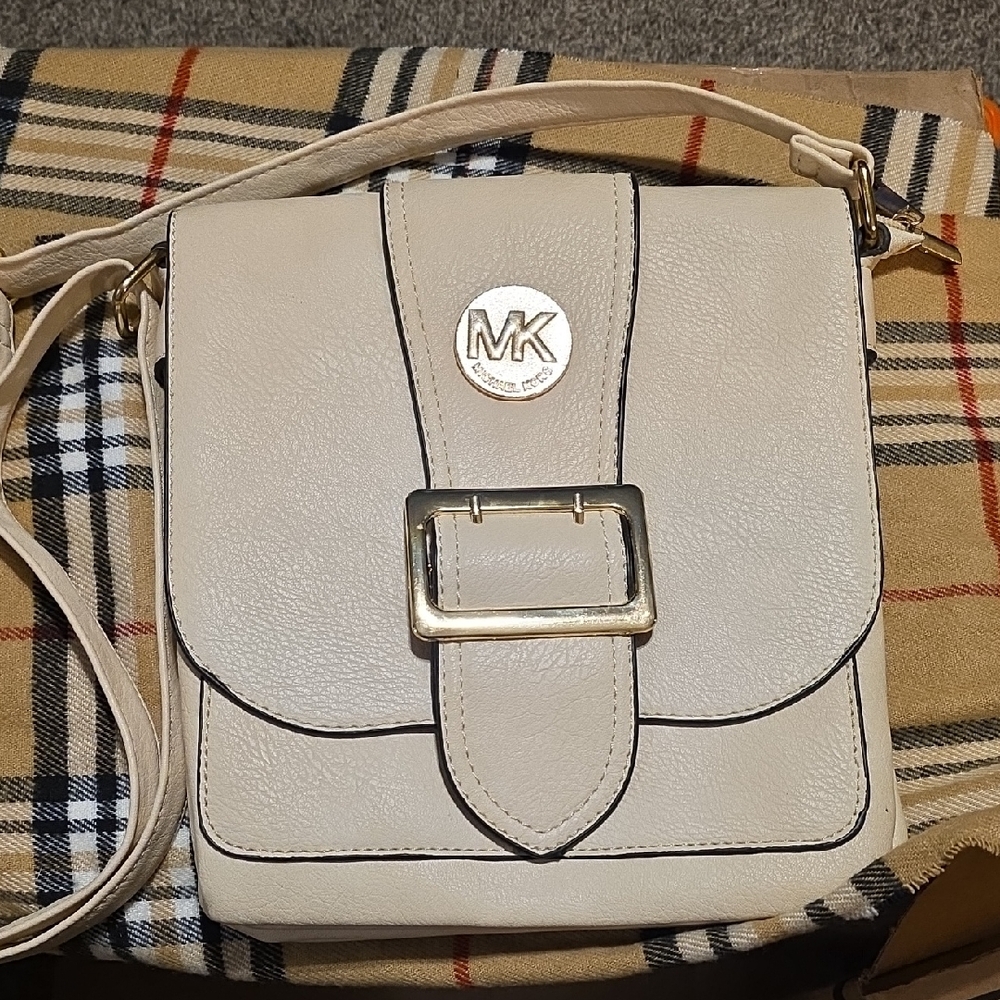 Beige Crossbody Bag with Gold Accents
